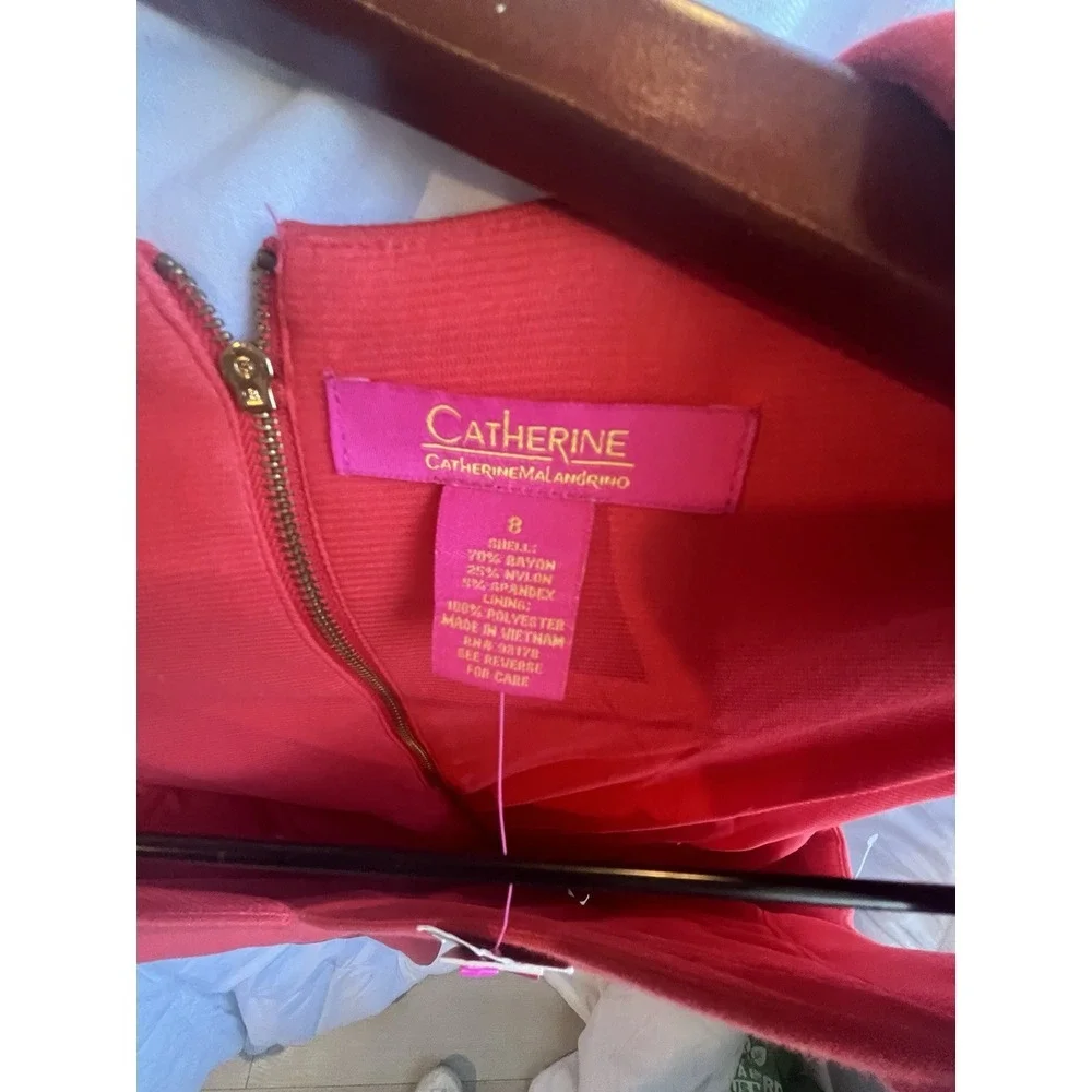 NWT Catherine Malandrino Coral Pleated A Line Flared Knit Dress Size 8 V Neck - Picture 2 of 7